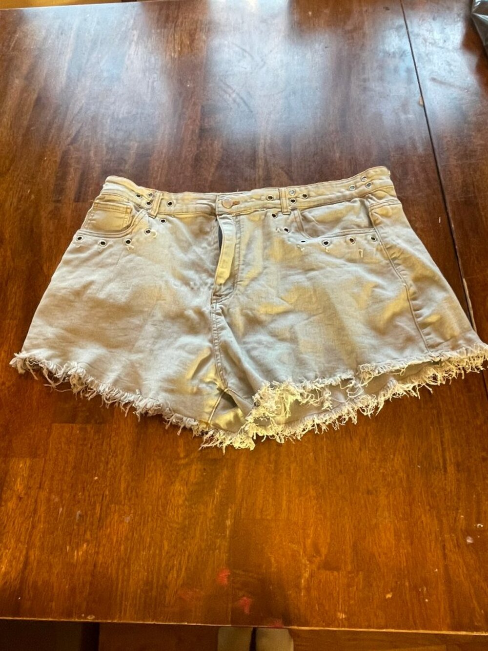 Daisy Khaki Grommet Trim Cutoff Denim Shorts Frayed Hem Boho 2X